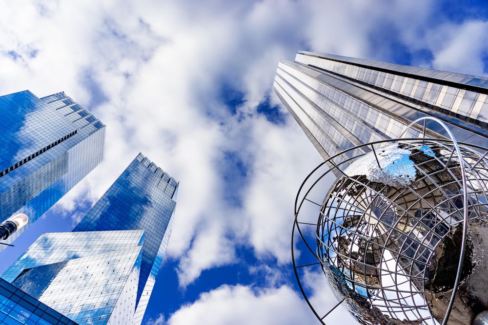 Low angle photography of commercial buildings in Columbus circle area in NYC
