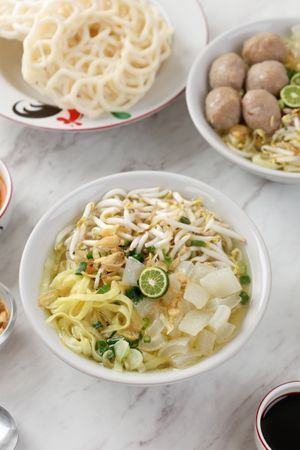 Close Up Mie Kocok Bandung. Traditional Sundanese Dish of Beef Noodle Soup from Bandung