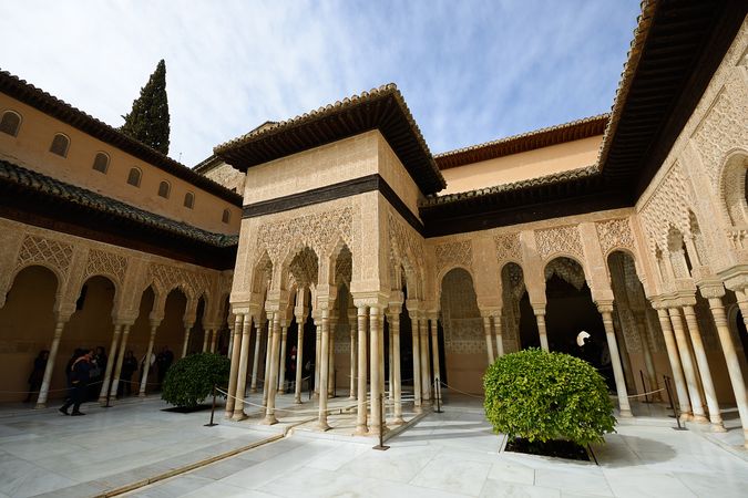 Delicate courtyard of the Lions in the Alhambra