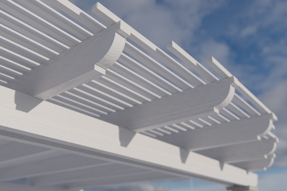 Detail Abstract of A Beautiful Marble and Wood Pergola Patio Cover.
