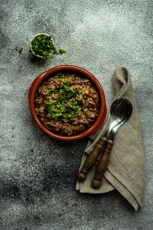 Georgian lobio dish in rustic  bowl