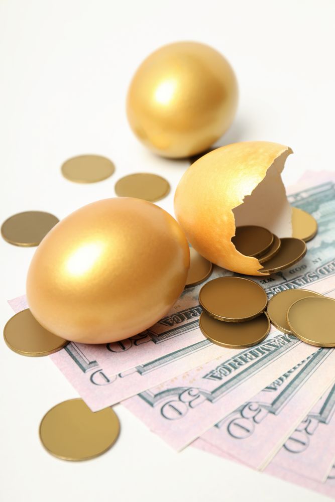 Concept of wealth and retirement - golden eggs