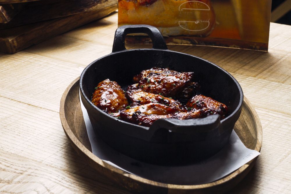 Roasted meat in cast-iron pan