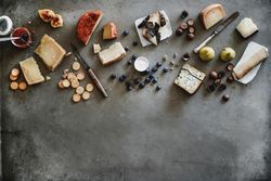 Wine snack variety, top view, copy space