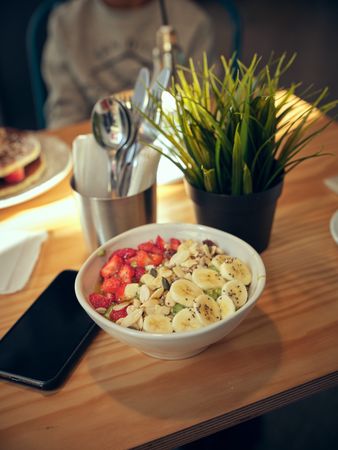 Breakfast with strawberries and bananas