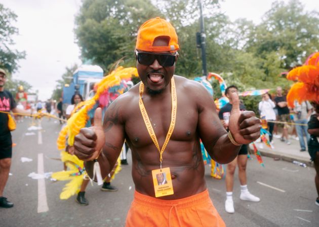 London, England, United Kingdom - August 28, 2022: Muscular man on street at Notting Hill Carnival