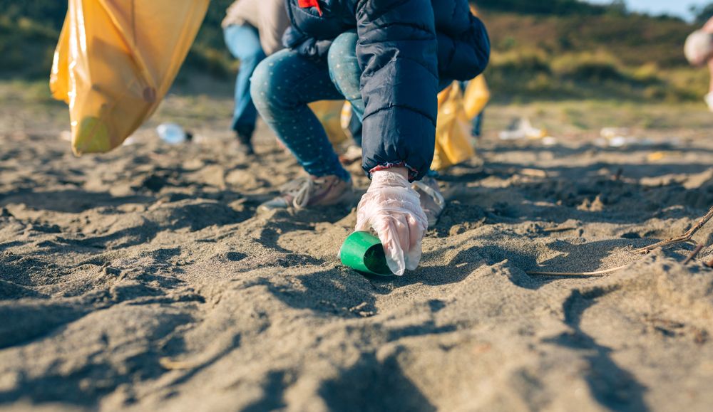 Little girl cleaning the beach