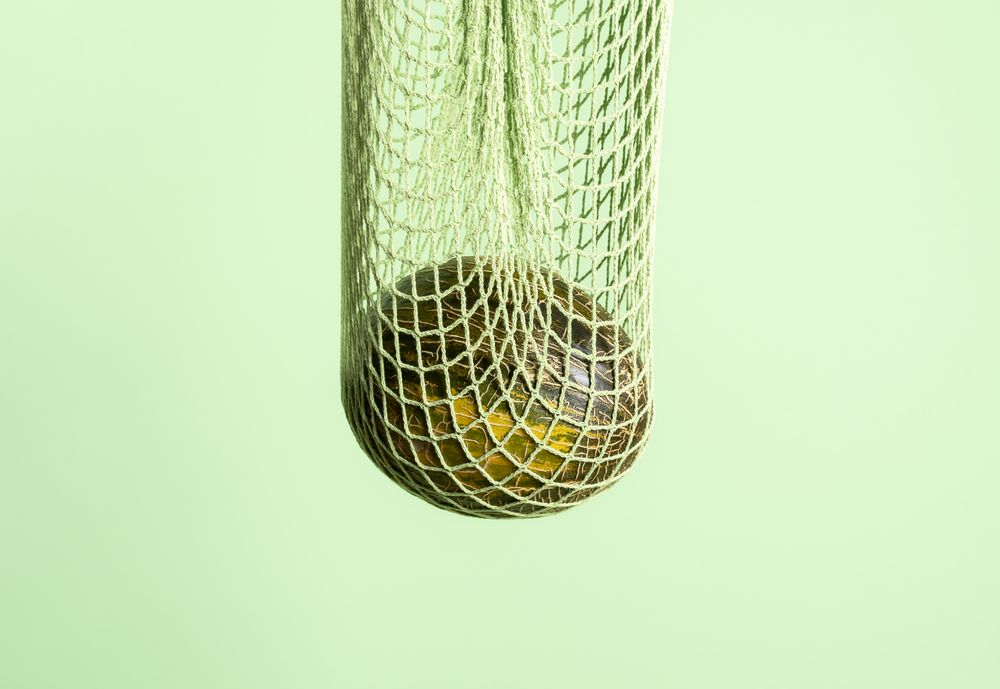 Savory melon in a green reusable bag
