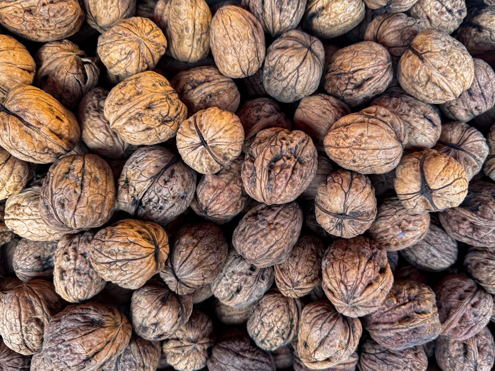 Pile of walnuts in farmer's market