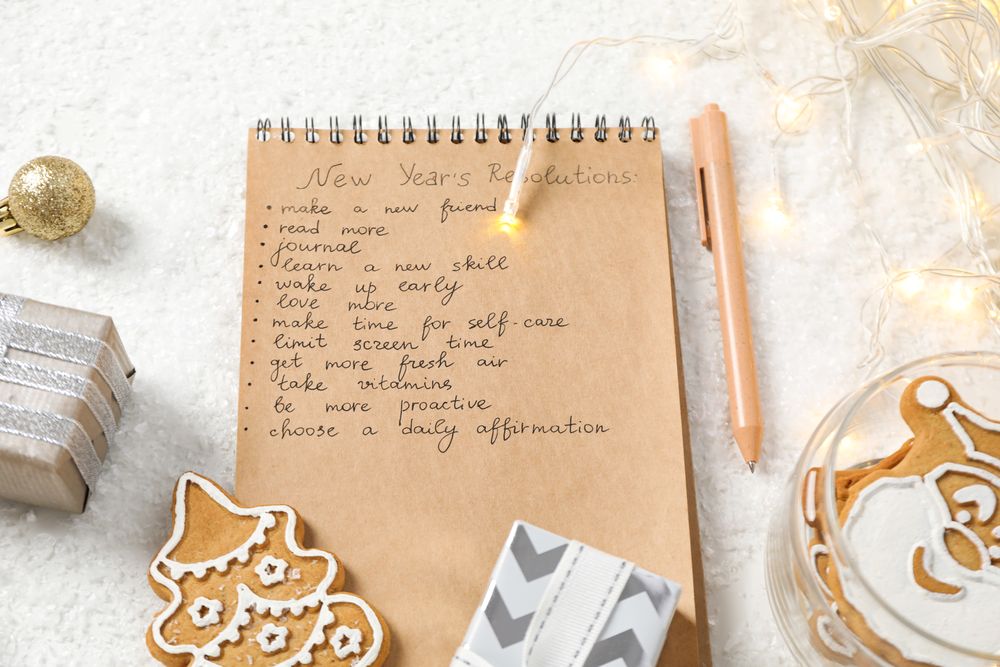 Concept of New Year Resolutions list, new year goals, close up