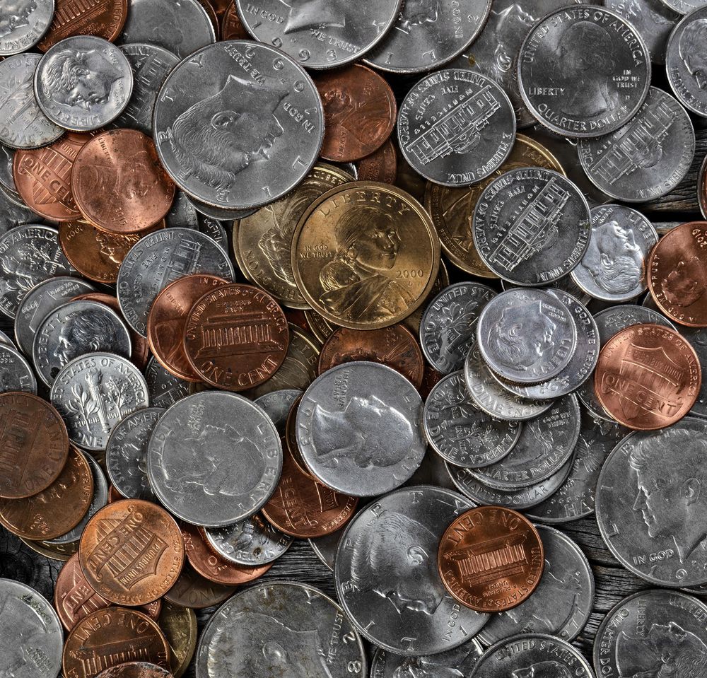US Coins in filled frame