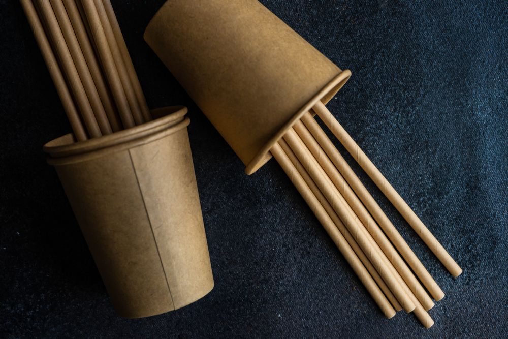 Recycle straws in cups as a eco concept