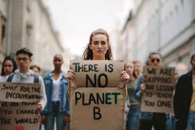 Group of people on the streets demonstrating against climate change