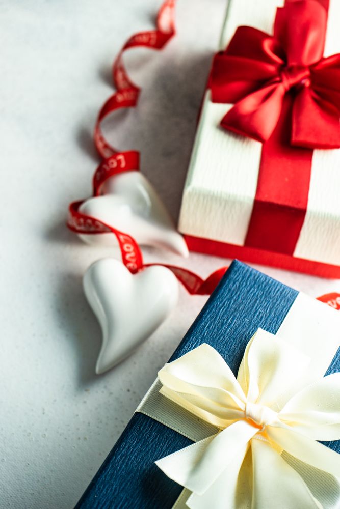 St. Valentine day concept of presents and heart decorations