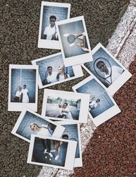 Instant pictures of two women on a tennis court.