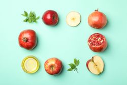 Apples, honey and pomegranate made in square shape
