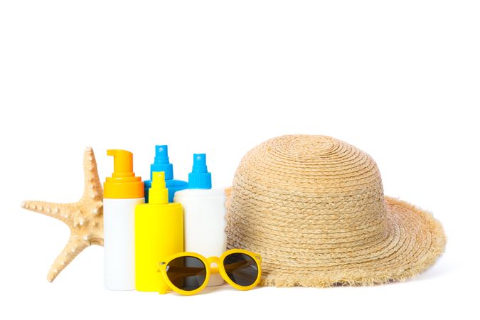 Summer vacation accessories isolated on blank background. Happy holidays