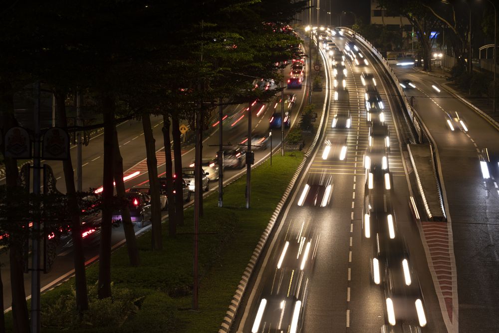 Traffic jams in the city of Kuala Lumpur, Malaysia, seen from the bridges over Kuching Street