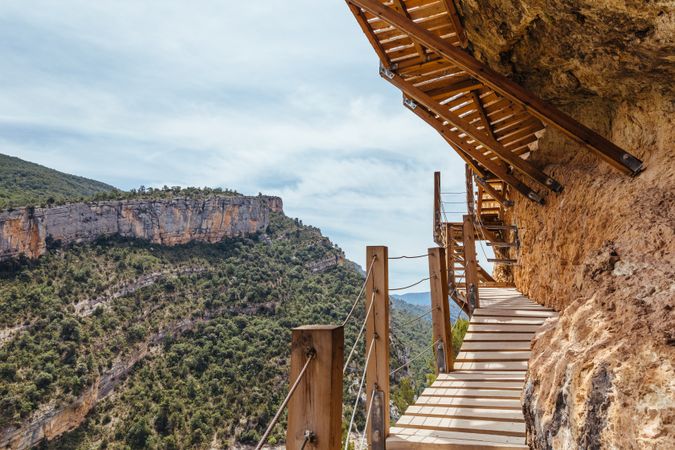 Footpath in the mountain making with wood