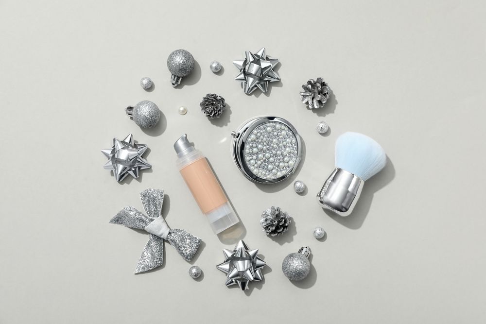 Concept of cosmetics, winter cosmetics, top view