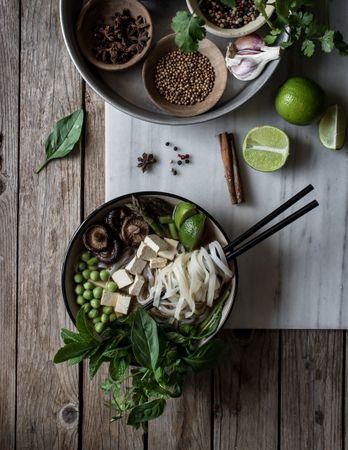 Spices and fresh vegetables for cooking