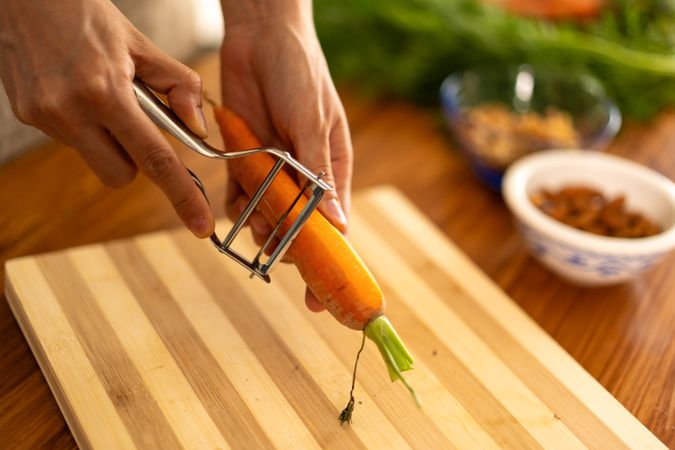 Close-Up of Carrot Peeling - Healthy Meal Preparation