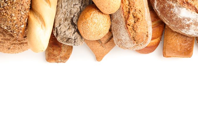 Bakery products isolated on blank background, top view