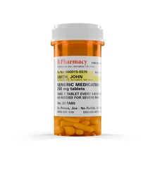 Generic Medication Prescription Medicine Bottle and Pills Isolated on a blank Background.