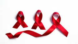 Red ribbons, HIV awareness concept, world AIDS day, world hypertension day, world cancer day