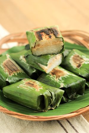 Lemper Bakar, Grilled Indonesian Rice Cake with Shredded Chicken Inside.