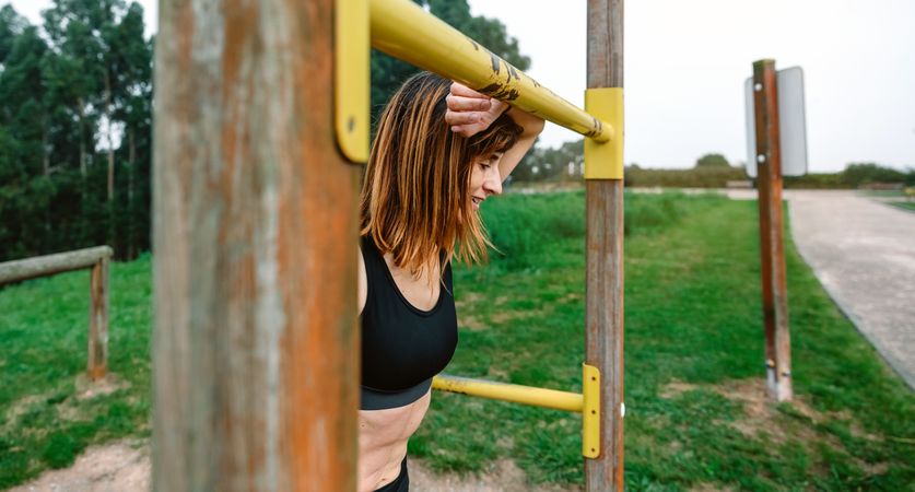 Tired athlete woman after training