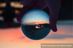 Person holding clear glass ball on the beach during sunset 5r7A14