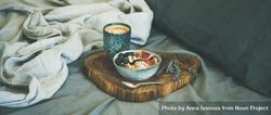 Warm healthy breakfast with coffee in bed 48PM74