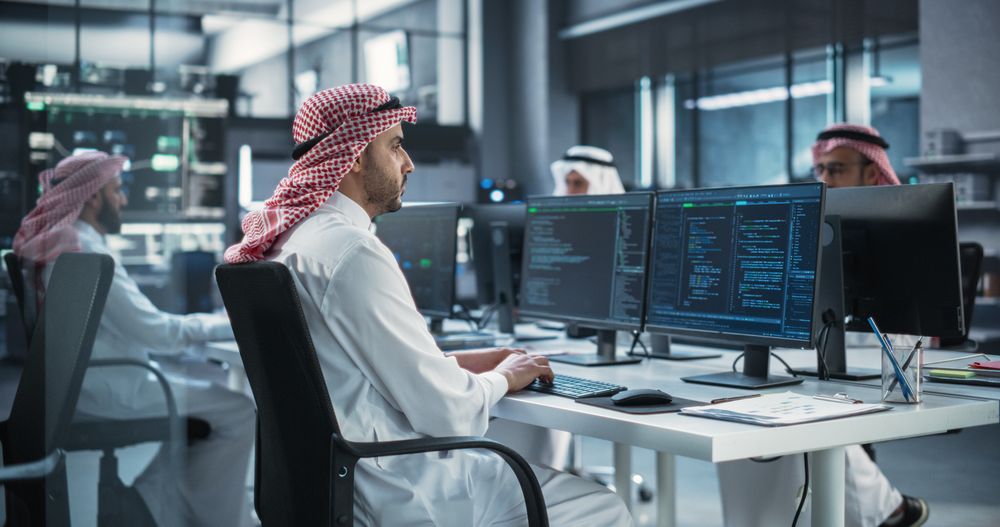 Team of Talented Young Arab Professionals Working in a Technological Research and Development Agency.