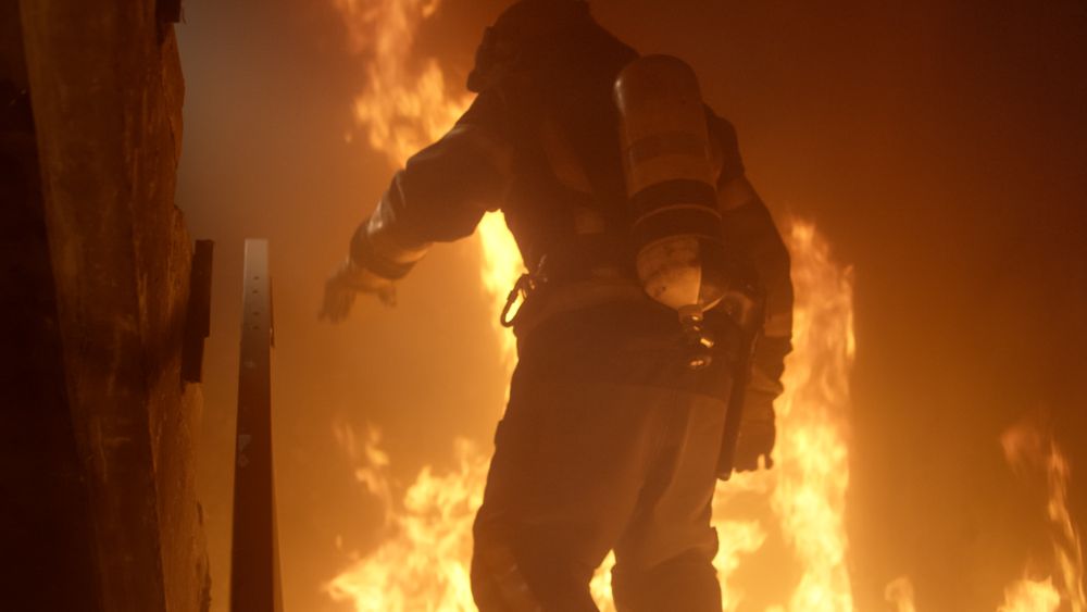 Firefighter fighting fire