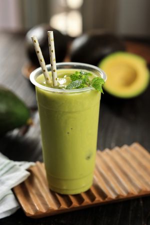 Blended Avocado Jus Alpukat  Juice on Plastic Cup To Go,