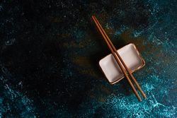 Chopsticks with ceramic dish for dipping sauce