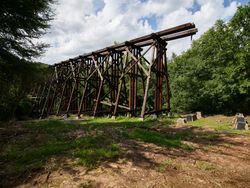 Remnants of train trestle in Georgia countryside O41P85