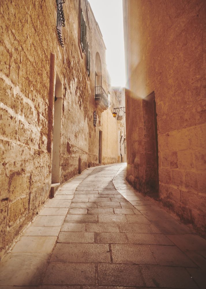 Empty pedestrian walkway in Mdina, Malta