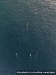 Aerial shot of group of people on kayaks in the ocean bGmxY5