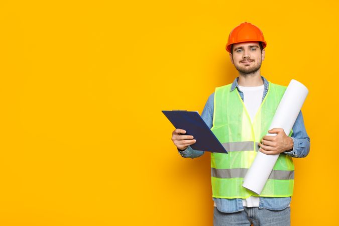 Young man civil engineer, space for text