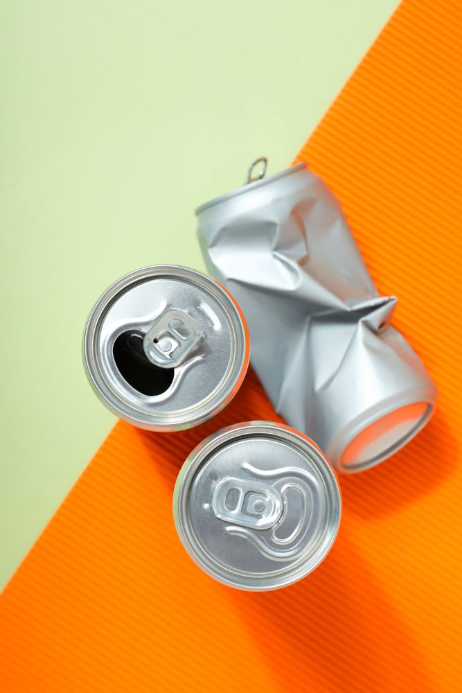Concept of drink, blank cans, top view