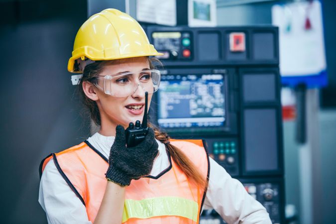 Serious woman manager industrial engineer or technician