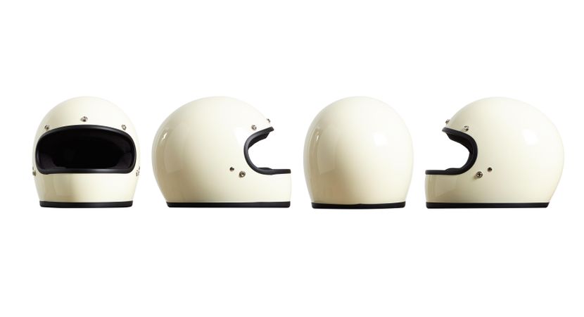 Row of motorcycle helmets