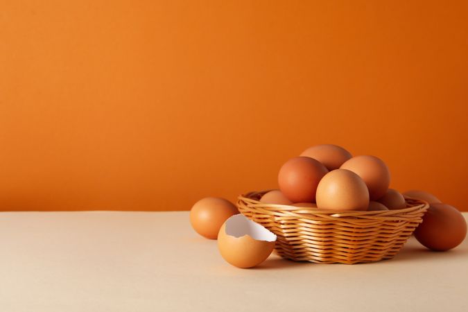 Concept of fresh and natural farm product - eggs, space for text