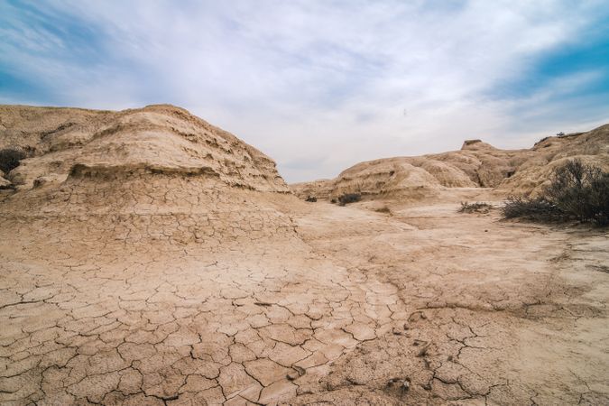 Amazing landscape of desert hills on background of blue sky