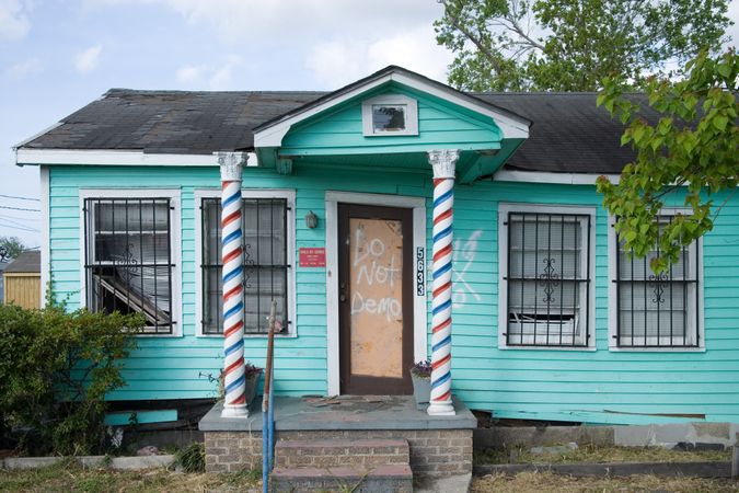 Barber shop damaged by Hurricane Katrina, New Orleans, Louisiana