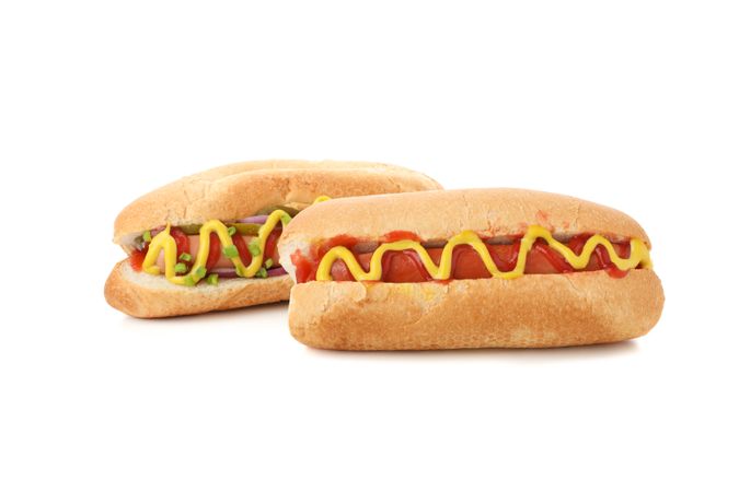 Two hot dog isolated on plain background