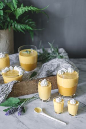 Mango dream in glass bowls on table