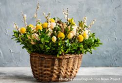 Eggs & foliage in decorative Easter basket 4mWMgz
